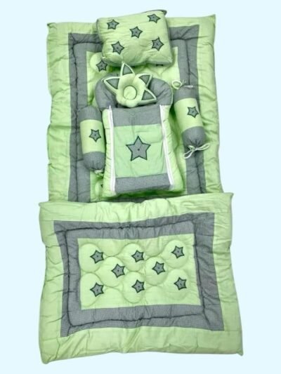 Star Embroidered Quilted Baby Bedding Set – Mint Green